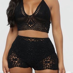 2 piece Black Crochet cover up